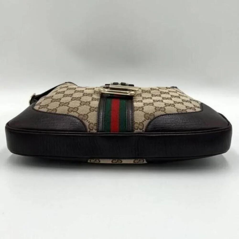 Authentic GUCCI GG Jackie Sherry Web Canvas Handbag Shoulder Bag Charm Ophidia - Picture 8 of 13